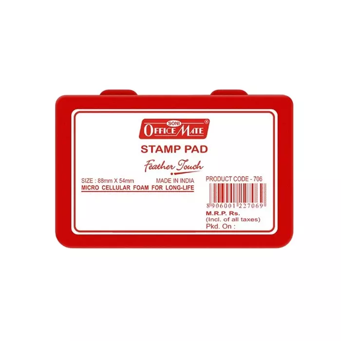 Soni Office Mate Small Stamp Pad 88x54 mm Refillable Design Crisp, Quick-Dry, Smudge-Free Ink for Office, School, Craft & DIY, Red (Pack of 20)