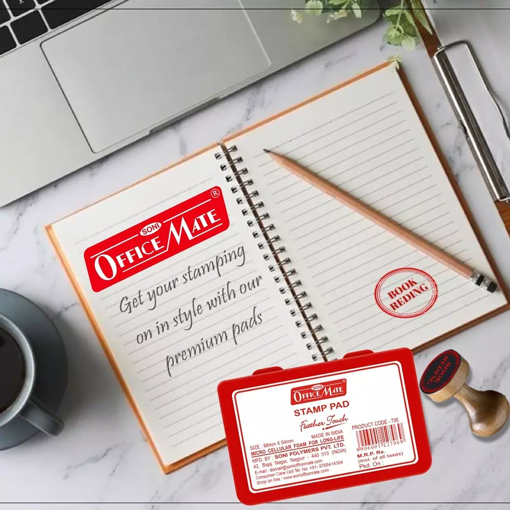Soni Office Mate Small Stamp Pad 88x54 mm Refillable Design Crisp, Quick-Dry, Smudge-Free Ink for Office, School, Craft & DIY, Red (Pack of 20)
