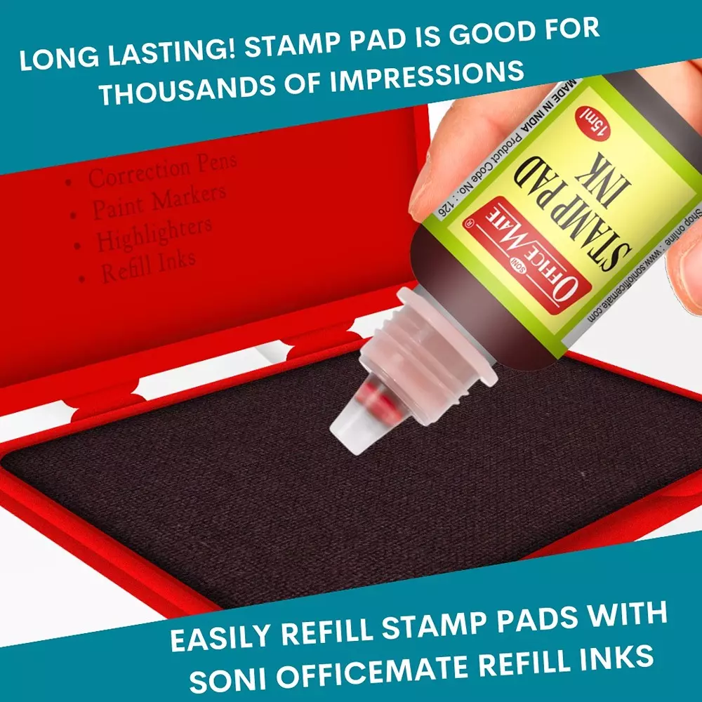 Soni Office Mate Small Stamp Pad 88x54 mm Refillable Design Crisp, Quick-Dry, Smudge-Free Ink for Office, School, Craft & DIY, Red (Pack of 20)