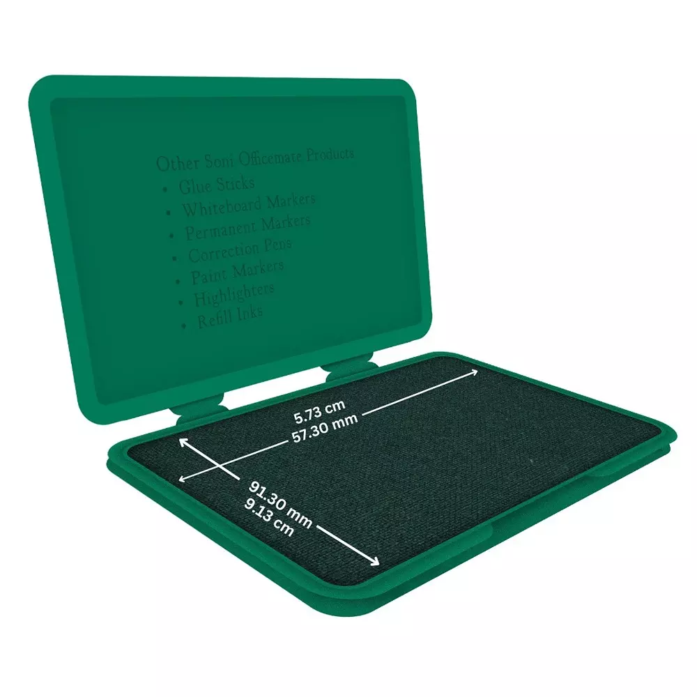 Soni Office Mate Small Stamp Pad 88x54 mm Refillable Design Crisp, Quick-Dry, Smudge-Free Ink for Office, School, Craft & DIY, Green (Pack of 20)