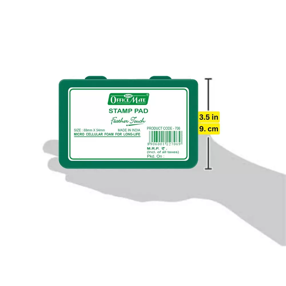 Soni Office Mate Small Stamp Pad 88x54 mm Refillable Design Crisp, Quick-Dry, Smudge-Free Ink for Office, School, Craft & DIY, Green (Pack of 20)