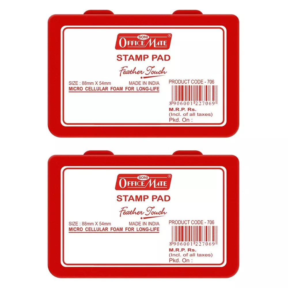 Soni Office Mate Small Stamp Pad - Red, 88x54 mm Refillable and Durable Ideal for Office, School, Craft & DIY Use (Pack of 2)