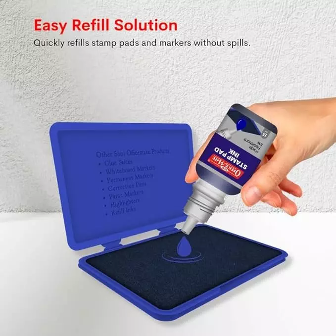 Soni OfficeMate Stamp Pad & Ink Combo 155x95 mm Stamp Pad Size Large 15 ml Blue Ink Color for Office, College & Craft Use