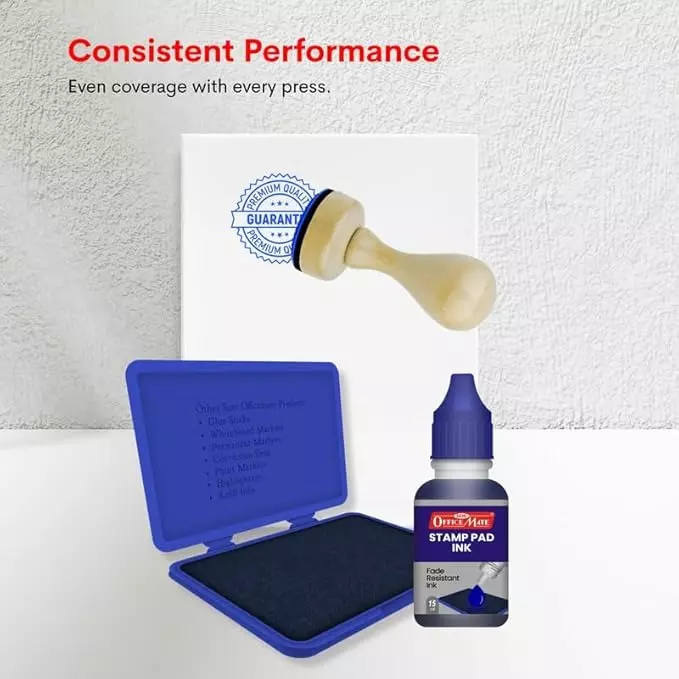 Soni OfficeMate Stamp Pad & Ink Combo 155x95 mm Stamp Pad Size Large 15 ml Blue Ink Color for Office, College & Craft Use