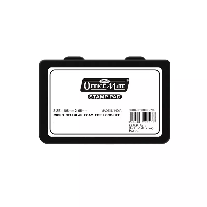 Soni Office Mate Medium Stamp Pad 108x65 mm Refillable Design Crisp, Quick-Dry, Smudge-Free Ink for Office, School, Craft & DIY, Black (Pack of 10)