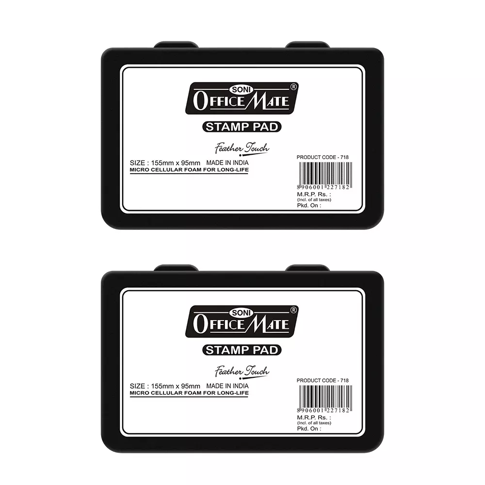 Soni Office Mate Large Stamp Pad - Black, 155x95 mm Refillable and Durable Ideal for Office, School, Craft & DIY Use (Pack of 2)