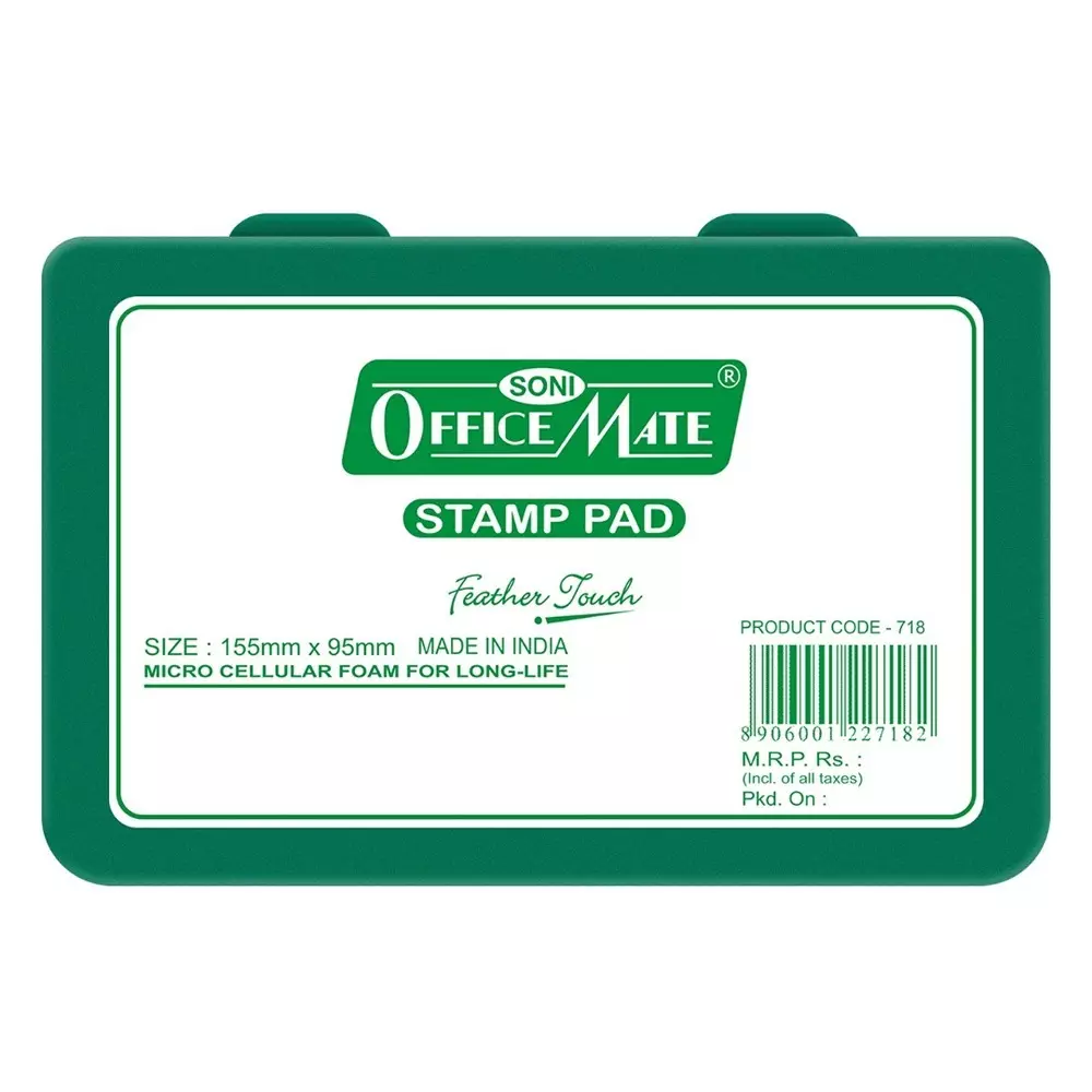 Soni Office Mate Large Stamp Pad - Green, 155x95 mm Refillable and Durable Ideal for Office, School, Craft & DIY Use