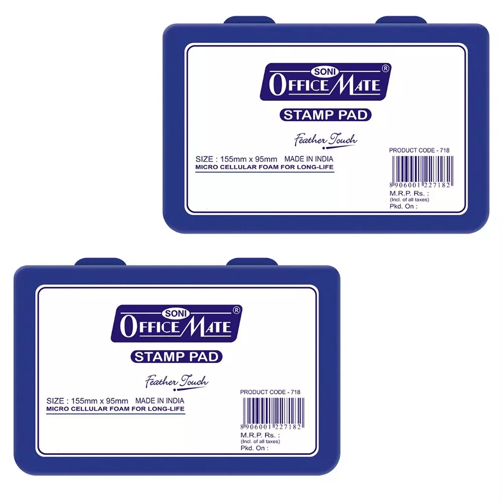 Soni Office Mate Large Stamp Pad 155x95 mm Refillable Design Crisp, Quick-Dry, Smudge-Free Ink for Office, School, Craft & DIY, Blue (Pack of 2)