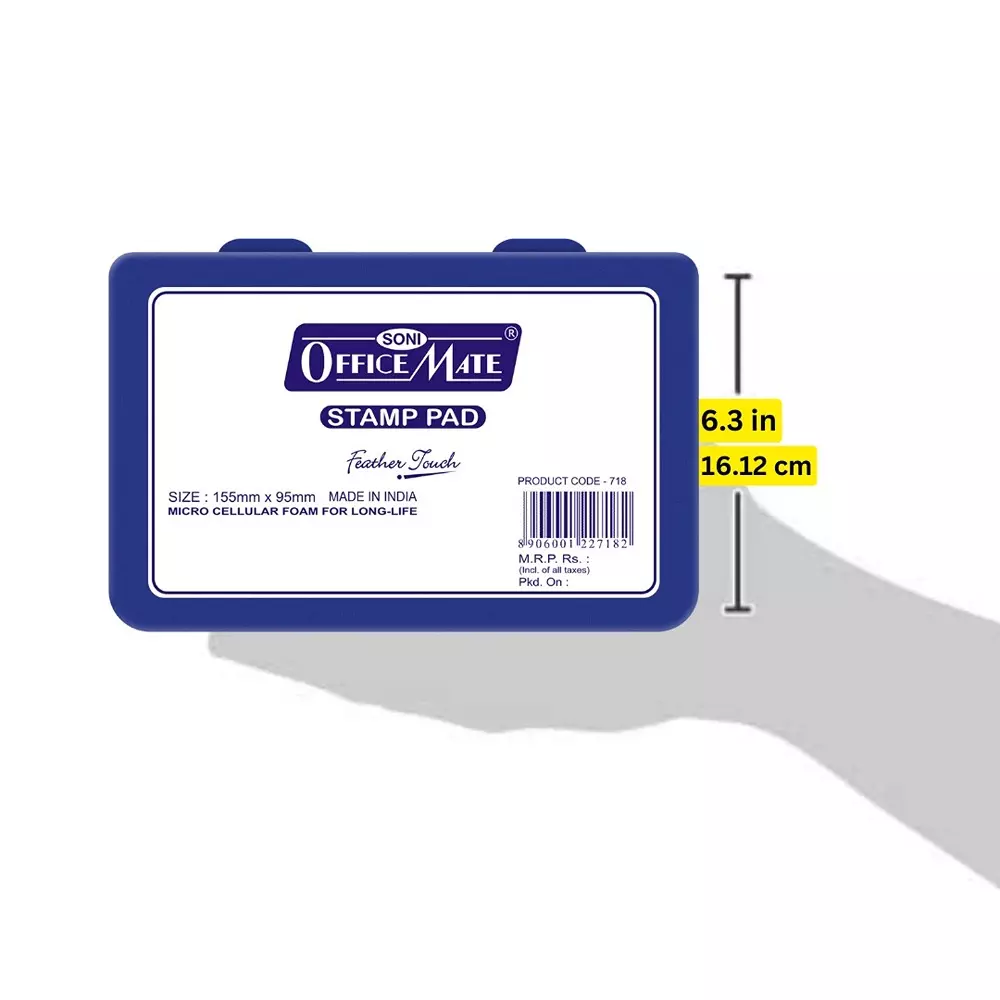 Soni Office Mate Large Stamp Pad 155x95 mm Refillable Design Crisp, Quick-Dry, Smudge-Free Ink for Office, School, Craft & DIY, Blue (Pack of 2)