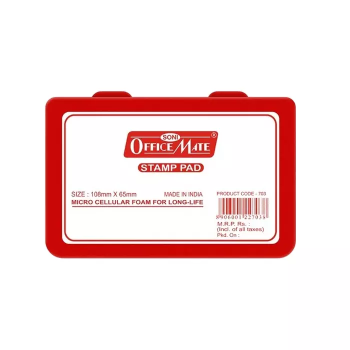 Soni Office Mate Medium Stamp Pad 108x65 mm Refillable Design Crisp, Quick-Dry, Smudge-Free Ink for Office, School, Craft & DIY, Red (Pack of 10)