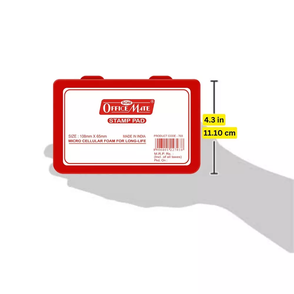 Soni Office Mate Medium Stamp Pad 108x65 mm Refillable Design Crisp, Quick-Dry, Smudge-Free Ink for Office, School, Craft & DIY, Red (Pack of 10)