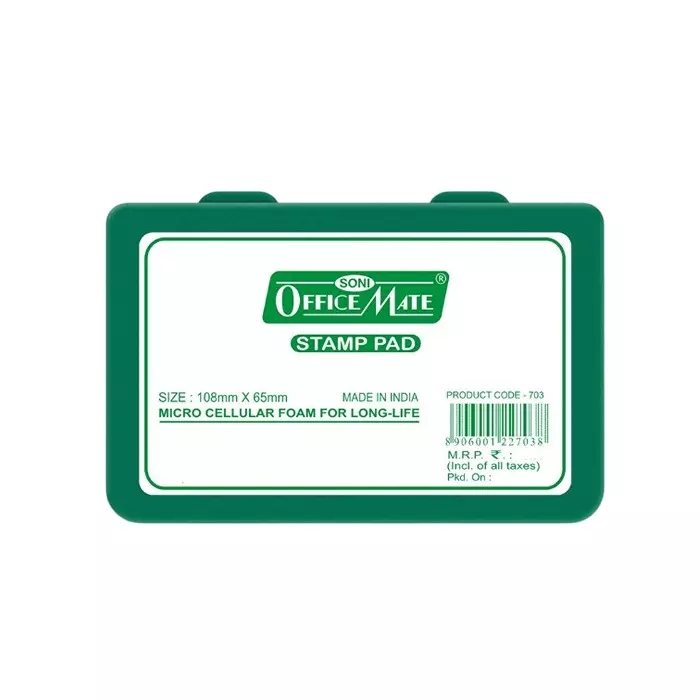 Soni Office Mate Medium Stamp Pad 108x65 mm Refillable Design Crisp, Quick-Dry, Smudge-Free Ink for Office, School, Craft & DIY, Green (Pack of 10)