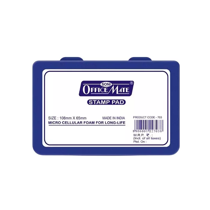 Soni Office Mate Small Stamp Pad 88x54 mm Refillable Design Crisp, Quick-Dry, Smudge-Free Ink for Office, School, Craft & DIY, Blue (Pack of 20)