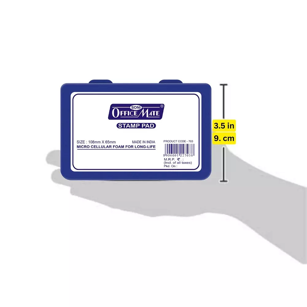 Soni Office Mate Small Stamp Pad 88x54 mm Refillable Design Crisp, Quick-Dry, Smudge-Free Ink for Office, School, Craft & DIY, Blue (Pack of 20)