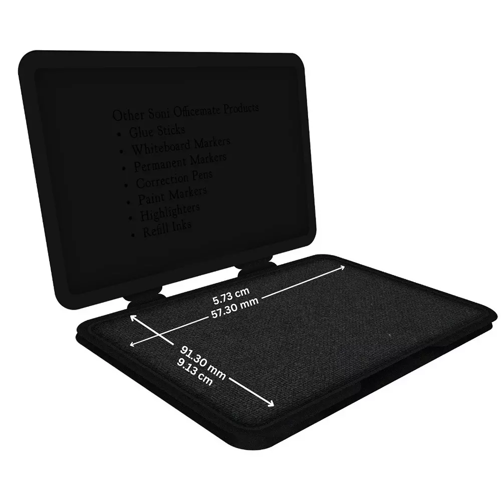 Soni Office Mate Stamp Pad 88x54 mm Refillable Design Crisp, Quick-Dry, Smudge-Free Ink for Office, School, Craft & DIY, Black (Pack of 4)