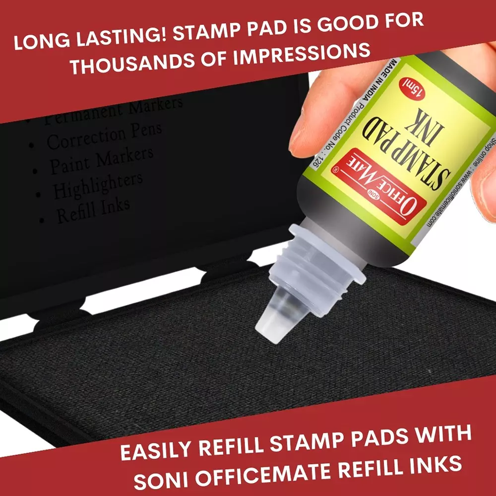 Soni Office Mate Stamp Pad 88x54 mm Refillable Design Crisp, Quick-Dry, Smudge-Free Ink for Office, School, Craft & DIY, Black (Pack of 4)