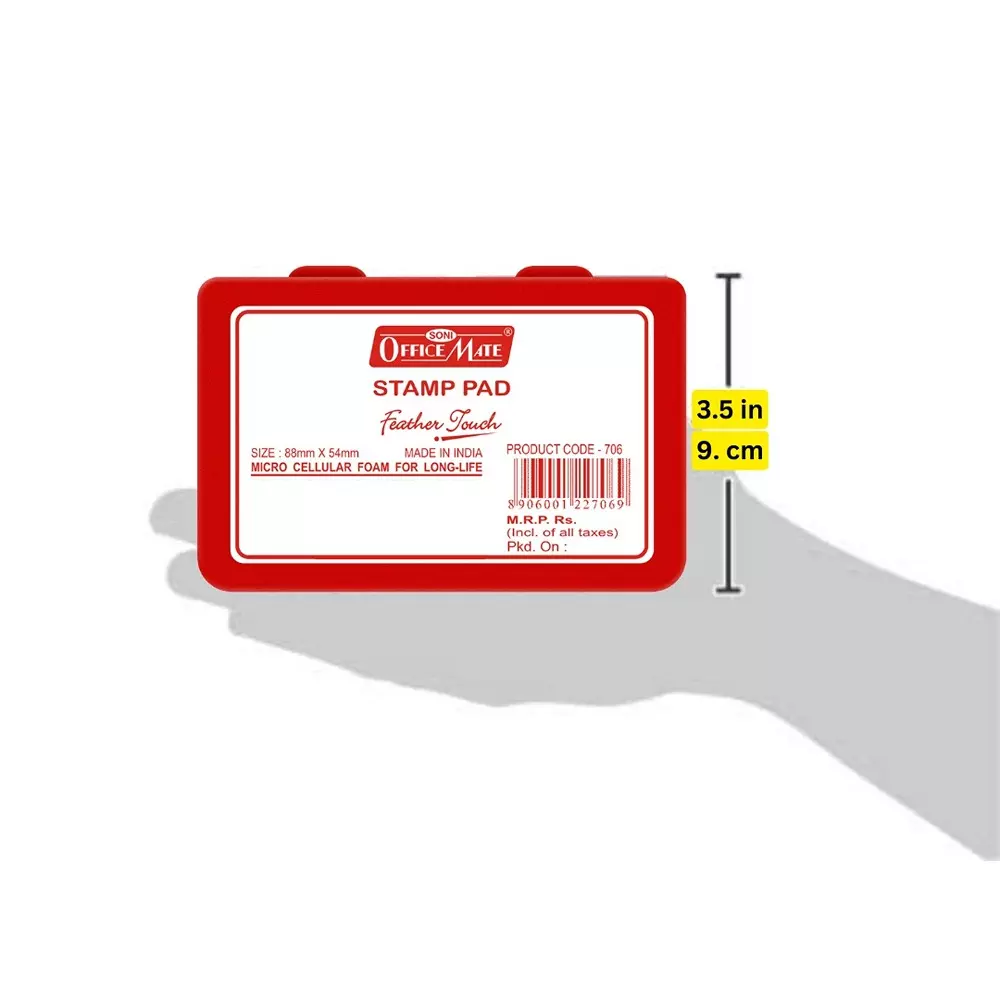 Soni Office Mate Stamp Pad 88x54 mm Refillable Design Crisp, Quick-Dry, Smudge-Free Ink for Office, School, Craft & DIY, Red (Pack of 4)