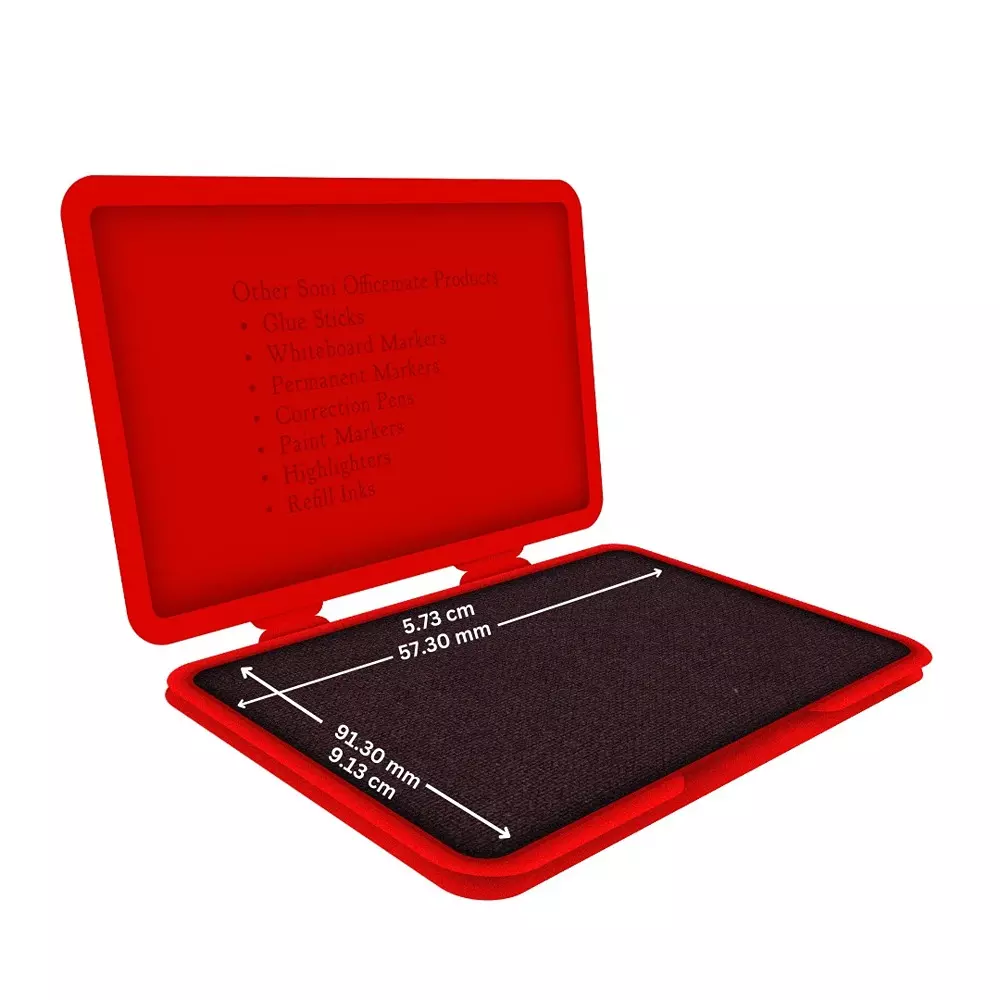 Soni Office Mate Stamp Pad 88x54 mm Refillable Design Crisp, Quick-Dry, Smudge-Free Ink for Office, School, Craft & DIY, Red (Pack of 4)