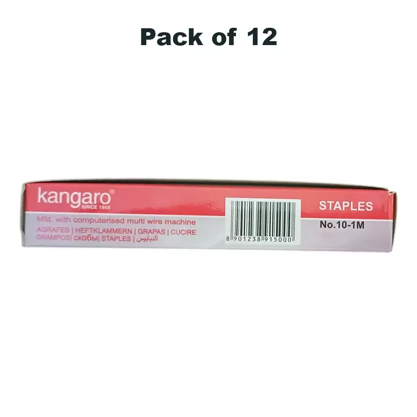 kangaro (Red) Stapler Pin Zinc Coated Silver ‎Alloy Steel for Office, Home & School, No. 10-1 M (Pack of 12 Pcs)