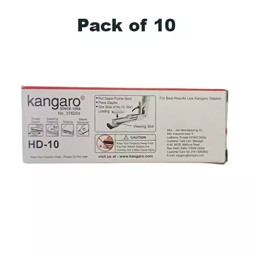 kangaro (Red) Stapler with Quick Loading Mechanism Red & Silver Color Metal & Plastic for Office, Home & School, HD-10 (Pack of 10 Pcs)