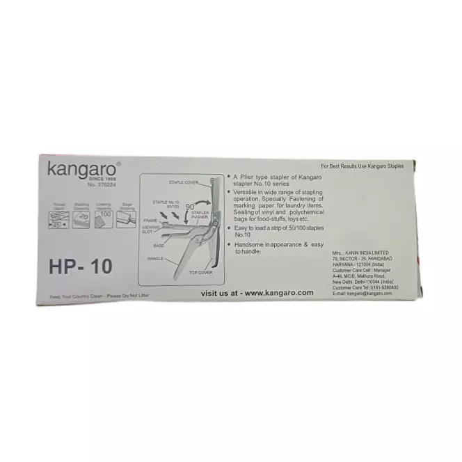 kangaro (Red) Stapler White & Silver Color Plastic Alloy Steel for Office, Home & School, HP-10