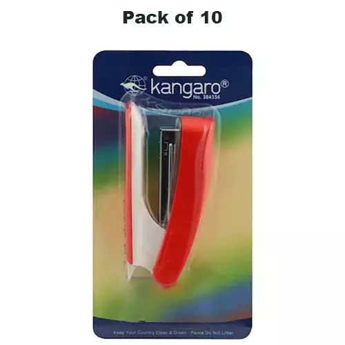 kangaro (Red) Stapler Zinc Coated Red & White Plastic & Stainless Steel Manual for Office, Home & School, 10 No. (Pack of 10 Pcs)