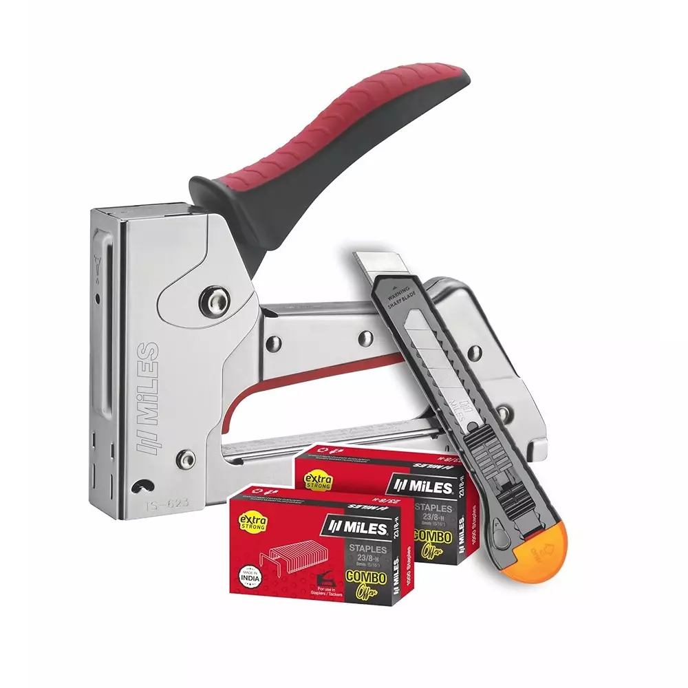 Miles All Metal Gun Tacker TS-623 with 18 mm Snap Off Cutter PN1801 and 2000 Pcs 23/8 Staple Pins