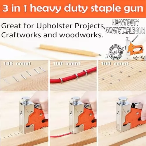 Malfah Enterprises 3 In 1 Stapler Gun Tacker Kit Adjustable Power Control Poly ABS For Furniture Repair, Woodwork, Decoration