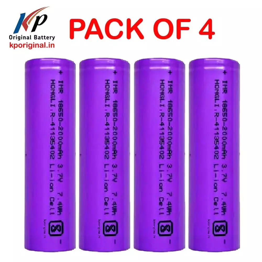 KP 3.7 V Hongli Flat Top Rechargeable Lithium-Ion Battery 2000 mAh For LED, Bluetooth Speaker, Laptops, Power Bank and Torch, 18650 (Pack of 4)