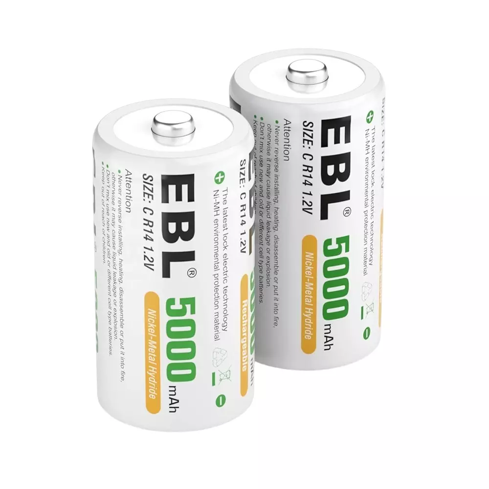 EBL Rechargeable Batteries 5.5x5.5x3 cm Ni-MH 5000 mAh 1.2 V for GPS Use, (Pack of 2 Batteries)