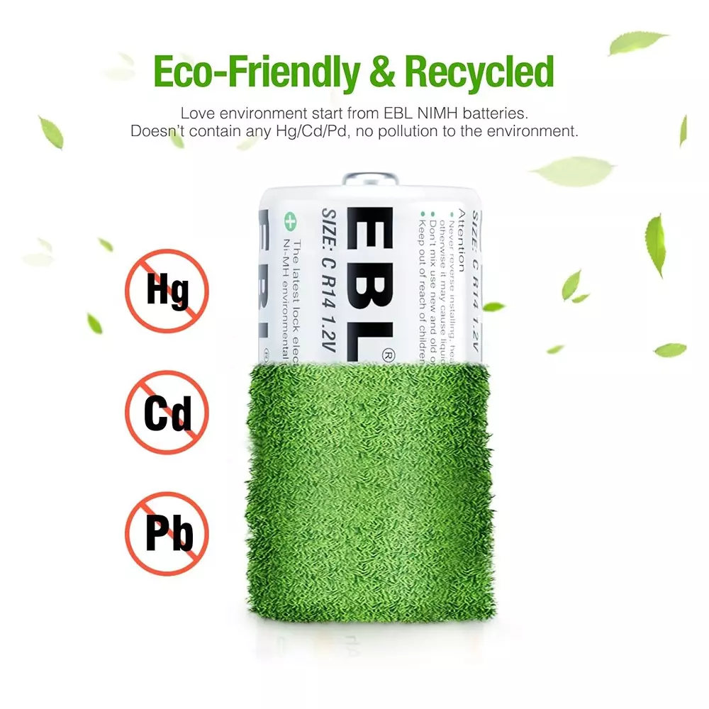 EBL Rechargeable Batteries 5.5x5.5x3 cm Ni-MH 5000 mAh 1.2 V for GPS Use, (Pack of 2 Batteries)