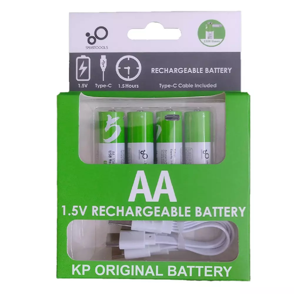 KP 1.5 V DC AA Rechargeable Lithium-Ion Battery 2600 mWh With Type-C Charging Cable (Pack of 4)