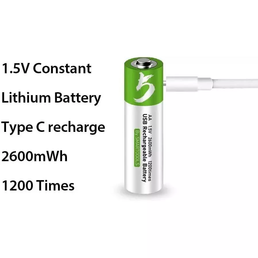 KP 1.5 V DC AA Rechargeable Lithium-Ion Battery 2600 mWh With Type-C Charging Cable (Pack of 4)