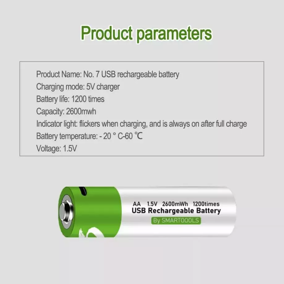 KP 1.5 V DC AA Rechargeable Lithium-Ion Battery 2600 mWh With Type-C Charging Cable (Pack of 4)