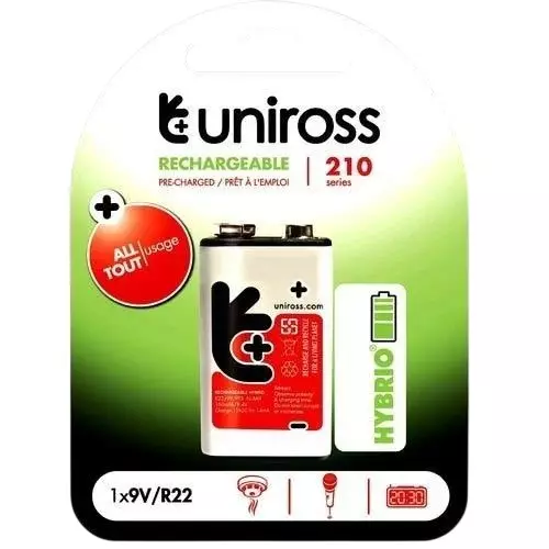 Uniross By Eveready 210 Series Battery Cell White & Red NiMH for Home & Office, HYB 9V