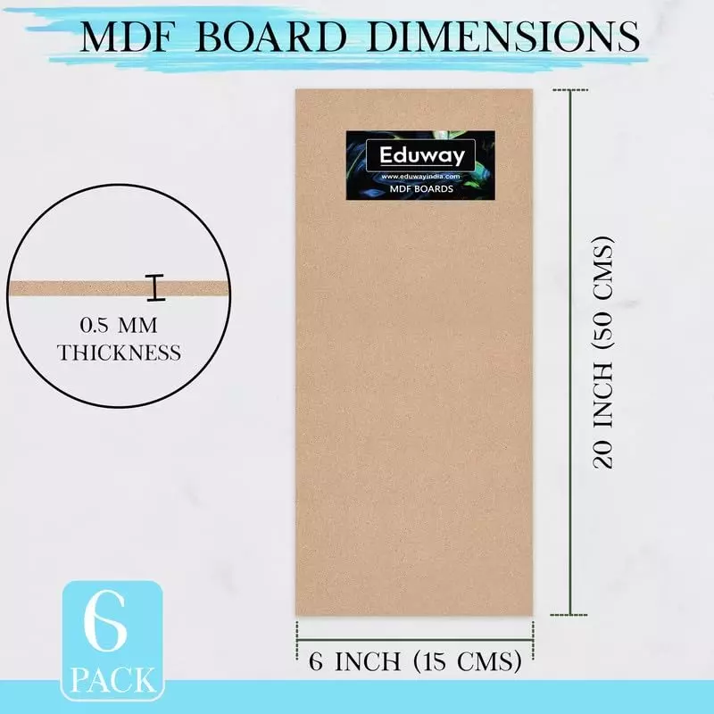 EDUWAY 15x51 cm MDF Board Wood Sheet Natural Wood Tone with 4 mm Thickness for Mandala Art, Lippan Art, Resin Art, Craft Projects (Pack of 6)