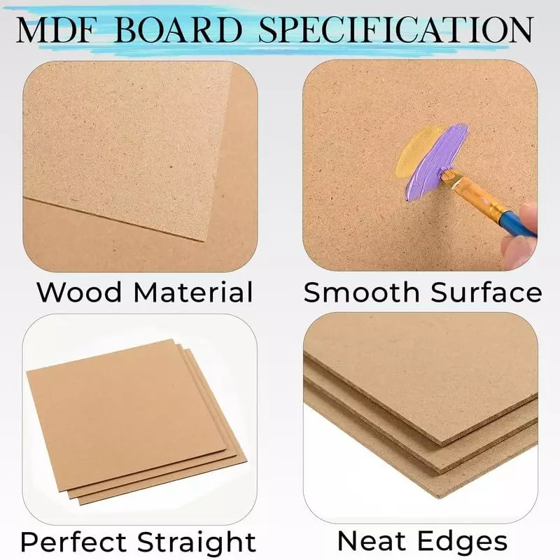 EDUWAY 15x51 cm MDF Board Wood Sheet Natural Wood Tone with 4 mm Thickness for Mandala Art, Lippan Art, Resin Art, Craft Projects (Pack of 6)