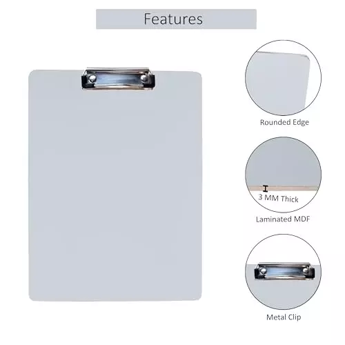 EDUWAY 34x24 cm Heavy Duty Clip Exam Board Wood & Stainless Steel White (Pack of 10)