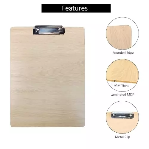 EDUWAY 34x24 cm Heavy Duty Clip Exam Board Wood & Stainless Steel ‎Teak (Pack of 8)