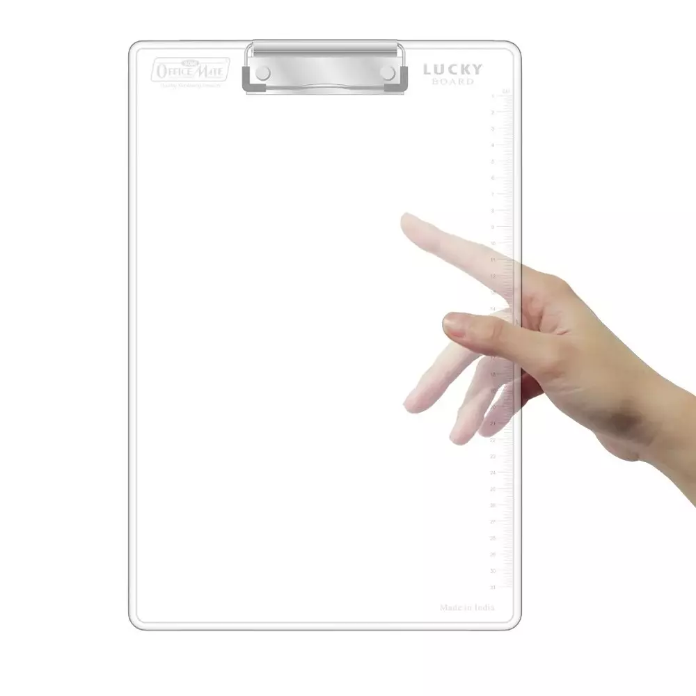Soni Office Mate Topper’s Clear Exam Board Ultra-Light Metal Clip, Rubber Corners & 31 cm Scale Ideal for Students, Exams & Office, Assorted Color
