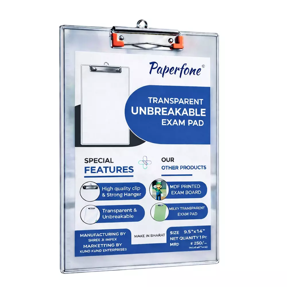 Paperfone Clip Board Transparent (Unbreakable) 241.3 mm × 355.6 mm, EBP011 (Pack of 10)