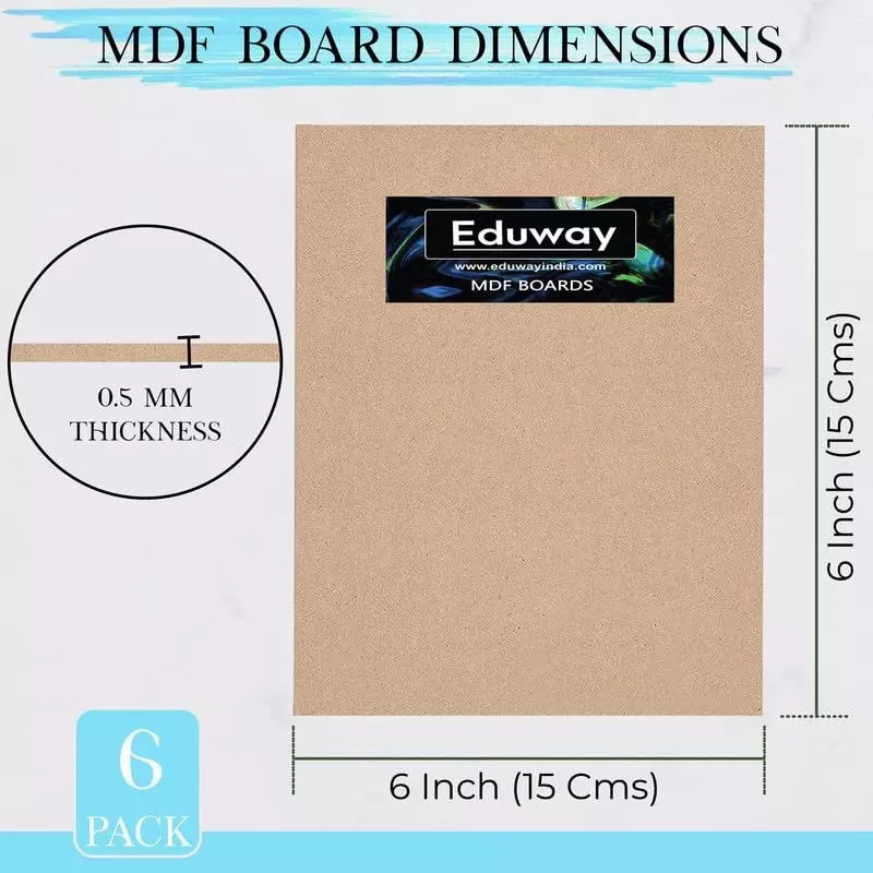 EDUWAY 15x15 cm MDF Board Wood Sheet Natural Wood Tone with 4 mm Thickness for Mandala Art, Lippan Art, Resin Art, Craft Projects (Pack of 6)