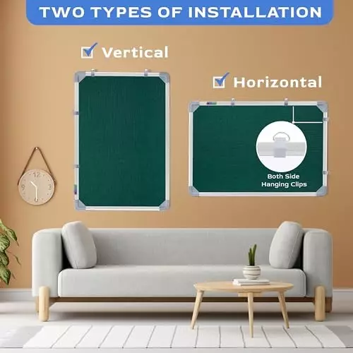 EDUWAY 91x122 cm (3x4 Ft) Green Notice Board with 20 Push-Up Pins Combo ‎Rectangular