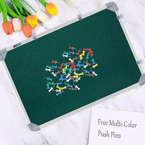 EDUWAY 91x122 cm (3x4 Ft) Green Notice Board with 20 Push-Up Pins Combo ‎Rectangular