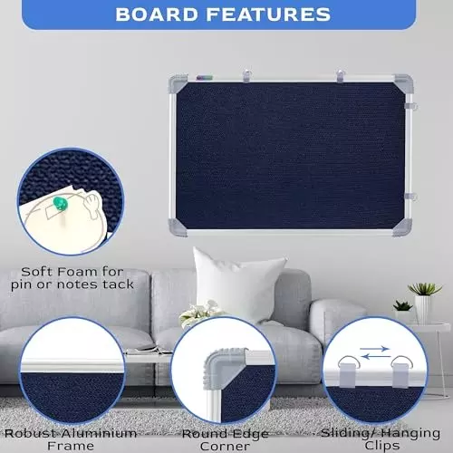 EDUWAY 122x58 cm (4x1.9 ft) Blue Notice Board with 30 Push-Up Pins Combo ‎Rectangular