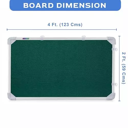 EDUWAY 122x61 cm (4x2 Feet) Green Notice Board with 20 Push-Up Pins Combo ‎Rectangular