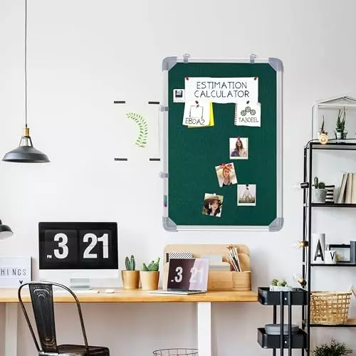 EDUWAY 122x61 cm (4x2 Feet) Green Notice Board with 20 Push-Up Pins Combo ‎Rectangular