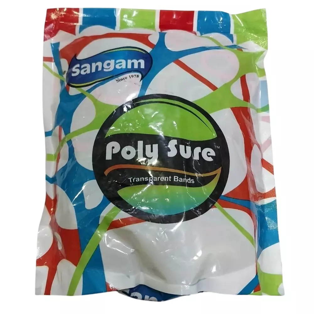 Sangam Poly Sure Transparent Rubber Bands Multicolor 76 mm Size 500 g for Files & Bundling Cash, No.18