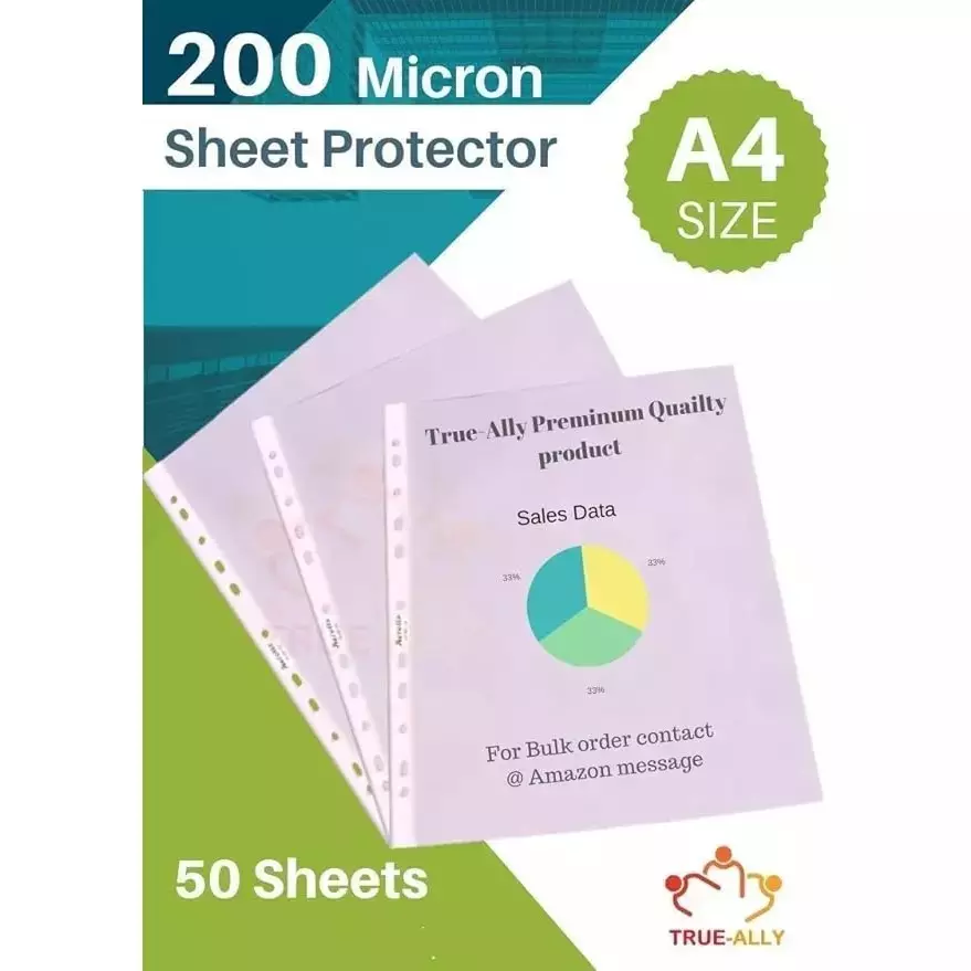 GENERIC Sheet Protector A4 Size 200 Micron,Transparent (Pack of 200)