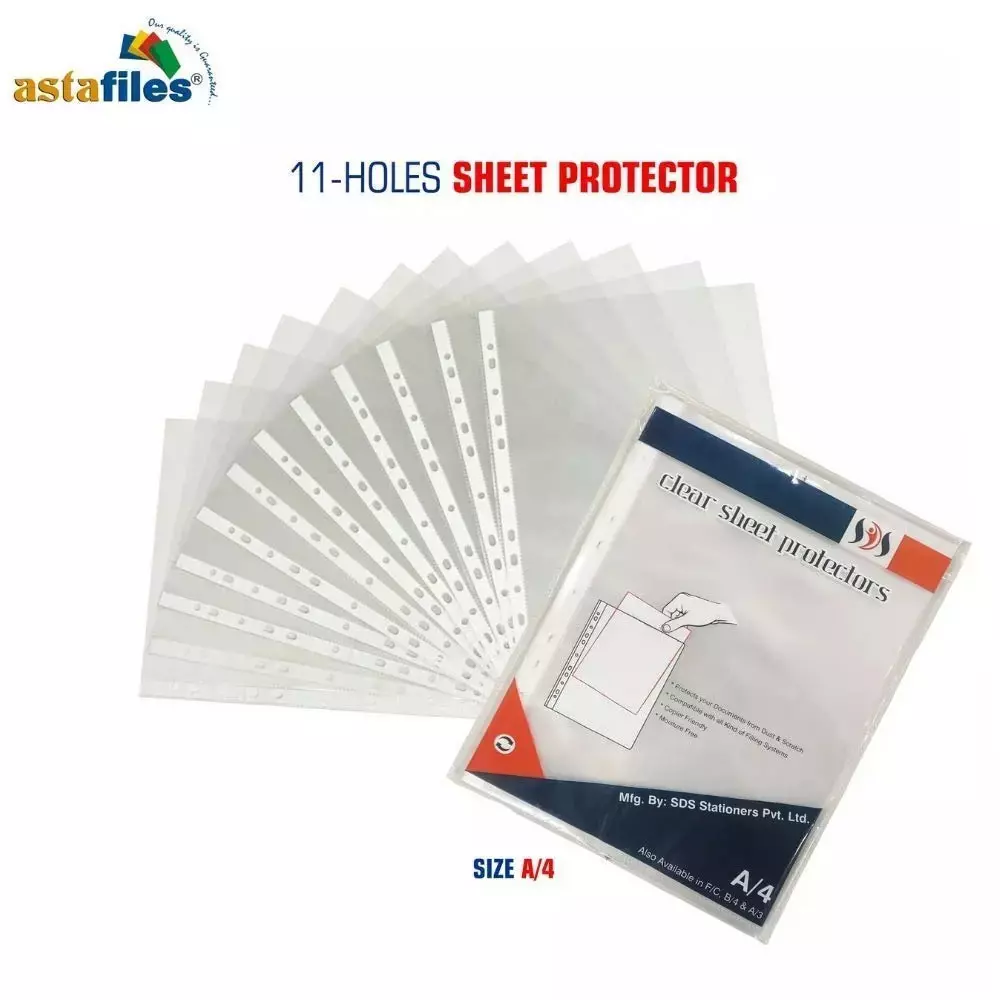 Astafiles Sheet Protector Transparent Durable Plastic 150 Micron, A4 Size, ASP-150-PK-50 (Pack of 50 Pcs)